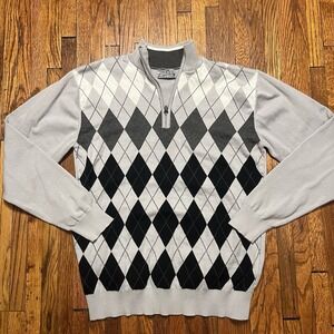 XG Quarter Zip Sweater Size Large 100% Cotton Gray Black